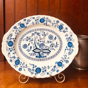 14” Oval Platter Blue Heritage Pattern Enoch Wedgwood Blue and White Antique Vintage China Made in England