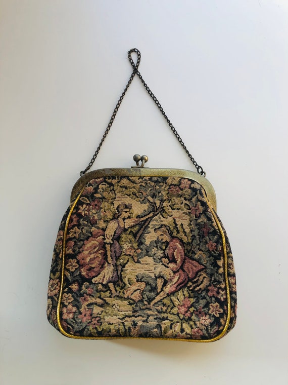 Vintage Handbag Jr Julius Resnick Tapestry Midcentury Evening Bag Enchanting Courting Scene I Ship Globally