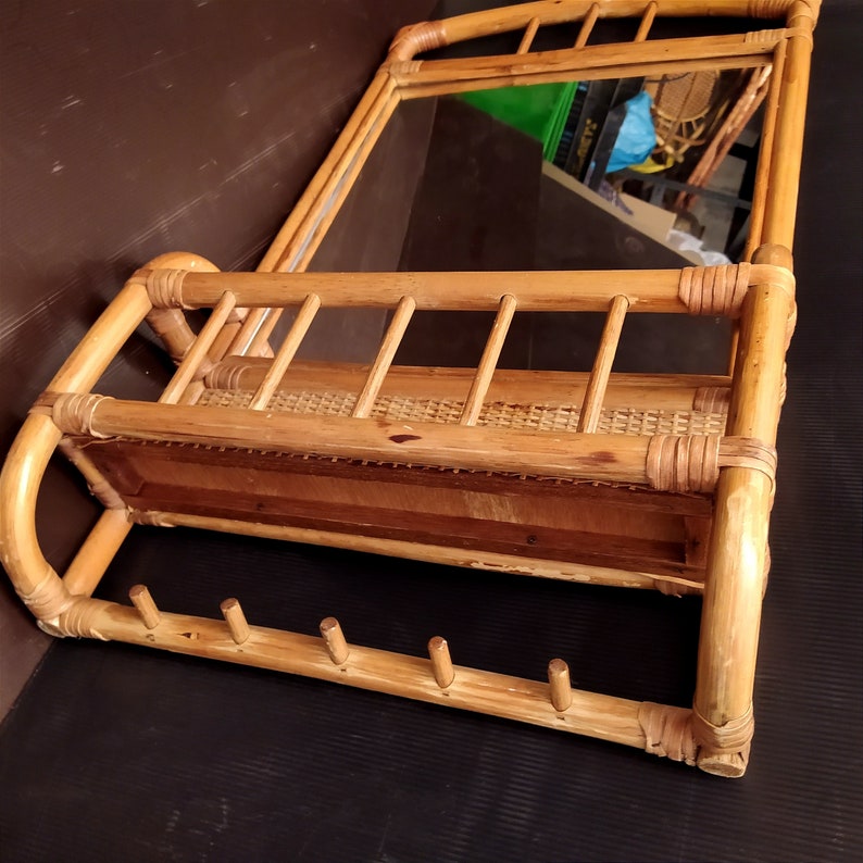 Handcrafted Vintage Bamboo Rattan Mirror. image 2