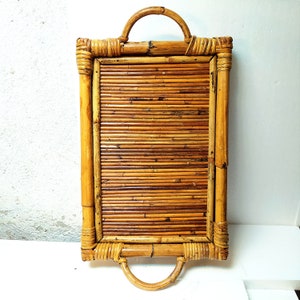 1970&#39;s Pencil Reed Tray.Pencil Reed Bamboo Tray.