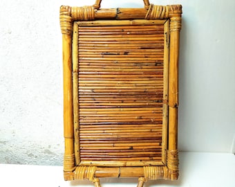 1970's Pencil Reed Tray.Pencil Reed Bamboo Tray.