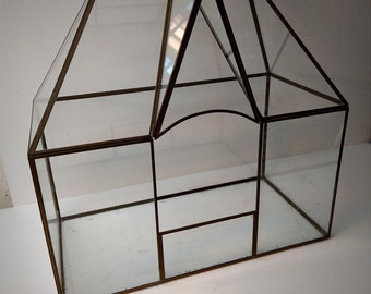 Vintage Brass Framed Terrarium.Large brass profile frame terrarium.