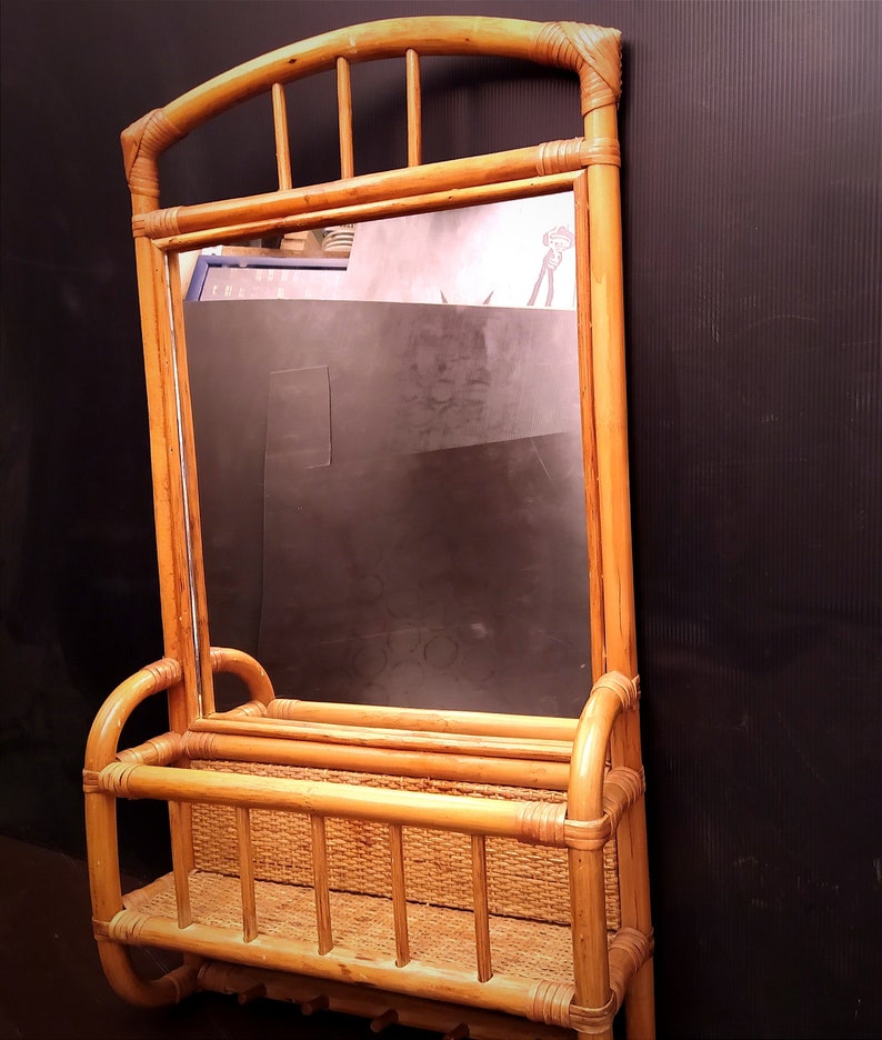 Handcrafted Vintage Bamboo Rattan Mirror. image 1