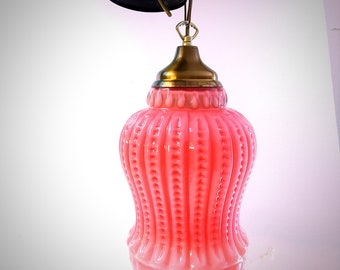 Hot Pink 1960's Blown Glass Pendant Lamp.Candy pink blown glass pendant lamp.