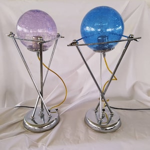 ORB TABLE LAMPS.Pair of lamps.vintage 1980&#39;s lamps,blown glass table lamps.