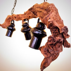 Handcrafted driftwood pendant lamp,Hanging driftwood lamp.Driftwood lamp with vintage spots.