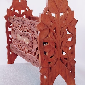 Carved wood magazine holder,vintage handmade magazine holder.