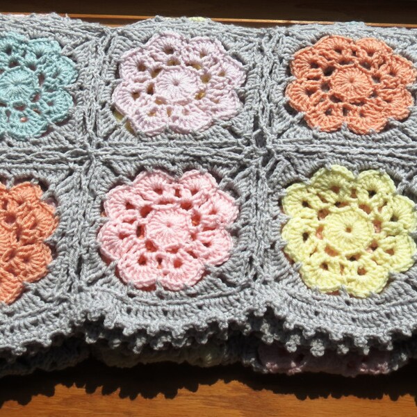 Sopheez Pastel Flowers & Dove Gray Afghan/Throw/Blanket