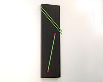 Wood wall art ebonized walnut with inlaid 3D green and raspberry dye