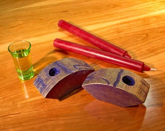 Organic rustic wood nature-inspired glitzy art candle holders and candles