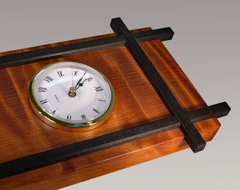 Wall clock mission style figured redwood with dyed black accents