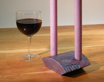 Organic rustic wood nature-inspired glitzy art candle holder and candles
