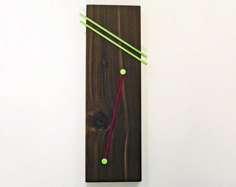 Wood wall art ebonized cedar with inlaid 3D lime and dark cherry