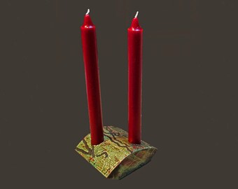 Wood candleholder rustic critter glitzy art candle holder and candles
