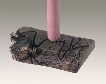 Organic rustic wood nature-inspired glitzy art candle holder and candle