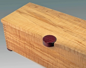 Curly spalted maple watch bracelet jewelry box with purpleheart accents
