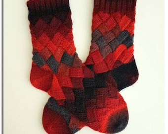 Носки Entrelac Шерстяные носки ручной вязки Черный и Красный размер S/EU 36/37 Готов к отправке