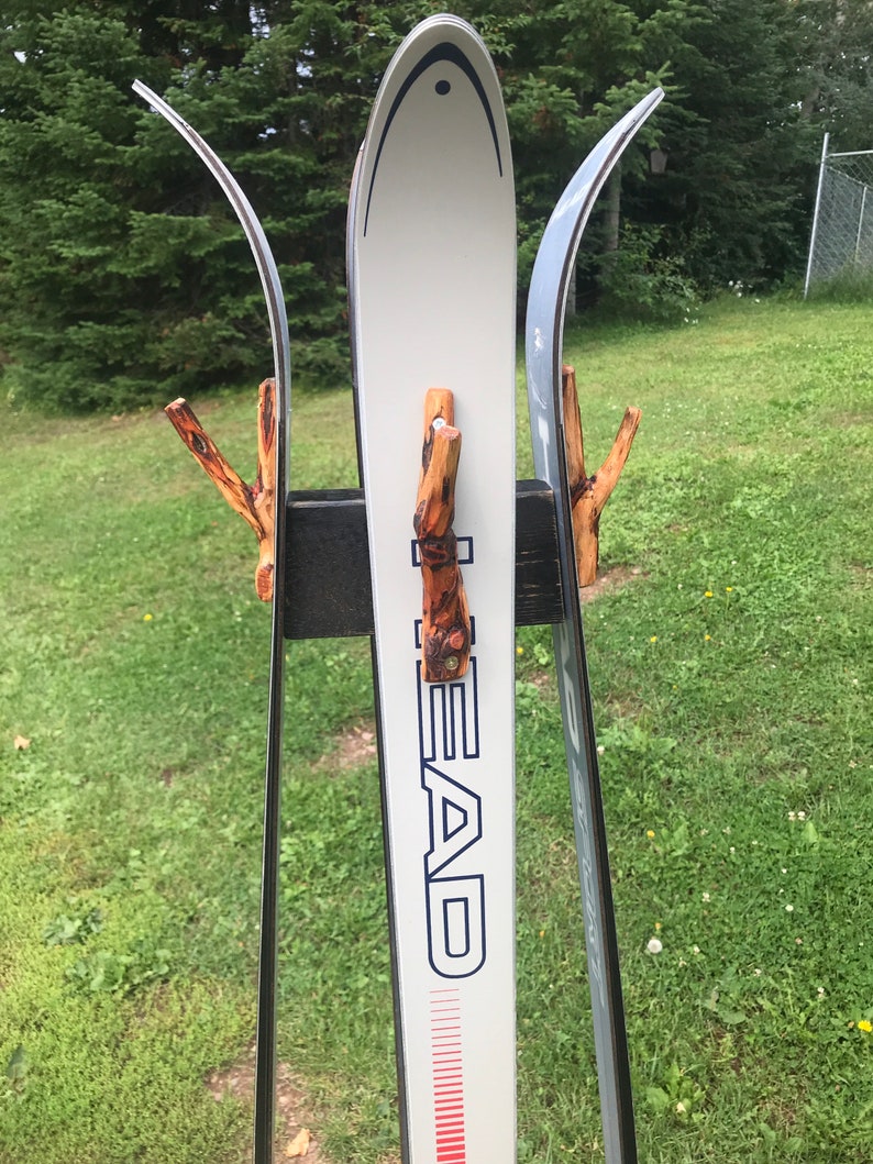 Repurposed Ski coat rack with tree branch hooks Etsy