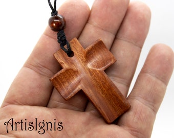 Wooden  Cross Pendant - Cross handmade  pendant, Rose Gum Wood, Hand carved,  Cross necklace