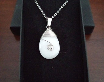 White (snowy) quartz wire wrapped gemstone necklace. Gift for mum, sister, girlfriend, wife, friend.