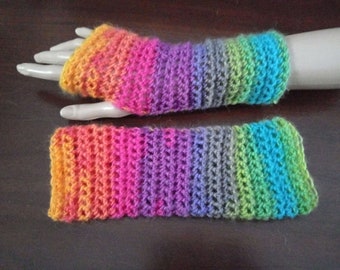 Rainbow Wrist warmers, fingerless gloves, mitts.