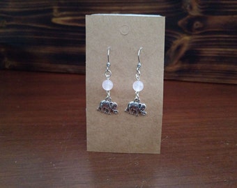 Elephant and rose quartz bead earrings. Stainless Steel ear wires.