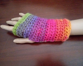 Rainbow Wrist warmers, fingerless gloves, mitts.