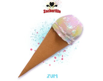 Schultüte EIS DISCO Zuckertüte mit Perlmutt-Wendepailetten erst Schultüte dann Eiskissen