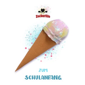 Schultüte EIS DISCO Zuckertüte mit Perlmutt-Wendepailetten erst Schultüte dann Eiskissen