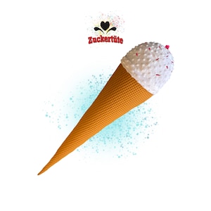 Sorbet EIS Schultüte Zuckertüte mit Himbeer-Streusel und kleiner Himbeere on top