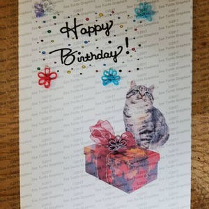Tatted Notecards - Birthday Cat