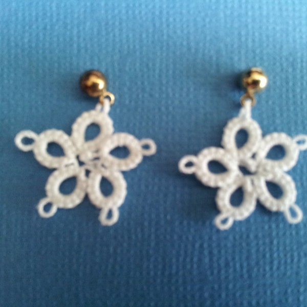 Tatted Earrings - White flower