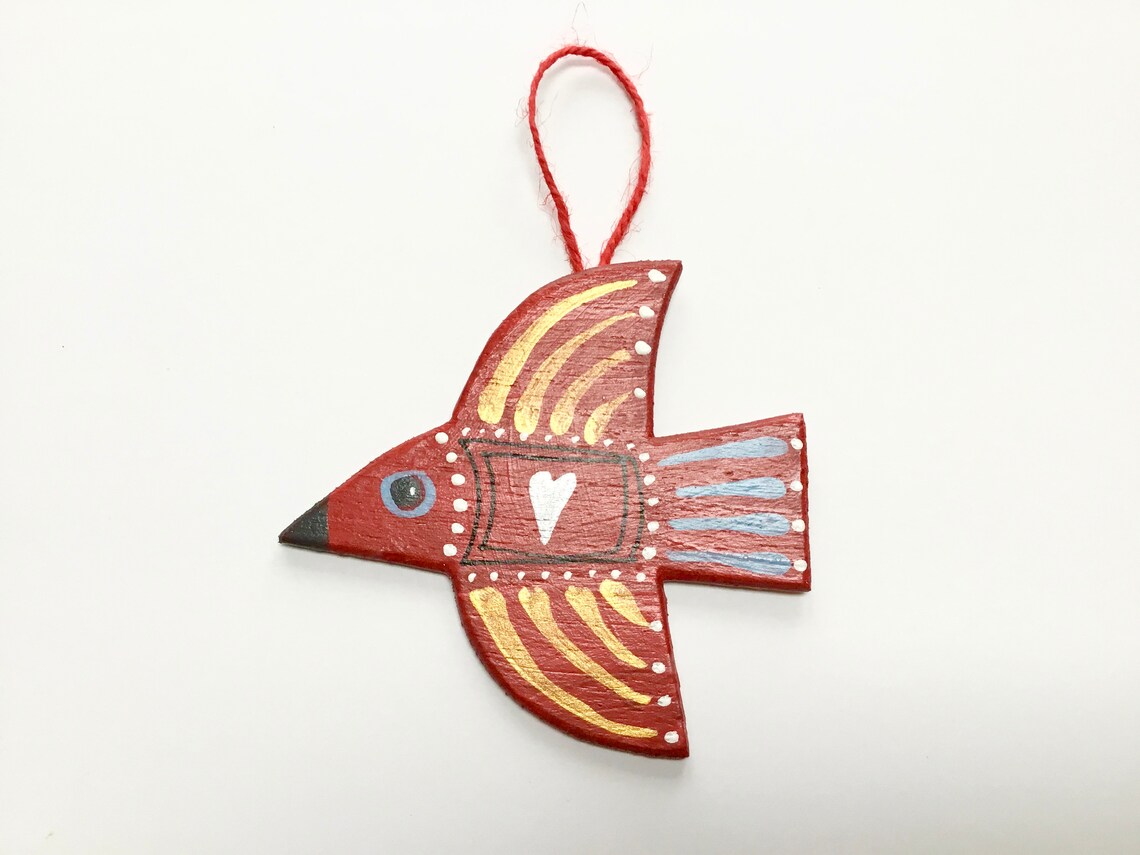 Wooden hanging bird. Handpainted Christmas decoration. Etsy