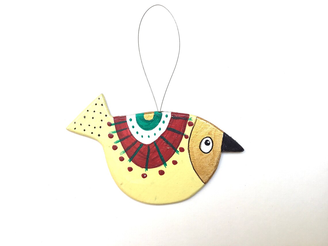 Wooden Hanging Bird. Handpainted Christmas Decoration. Etsy