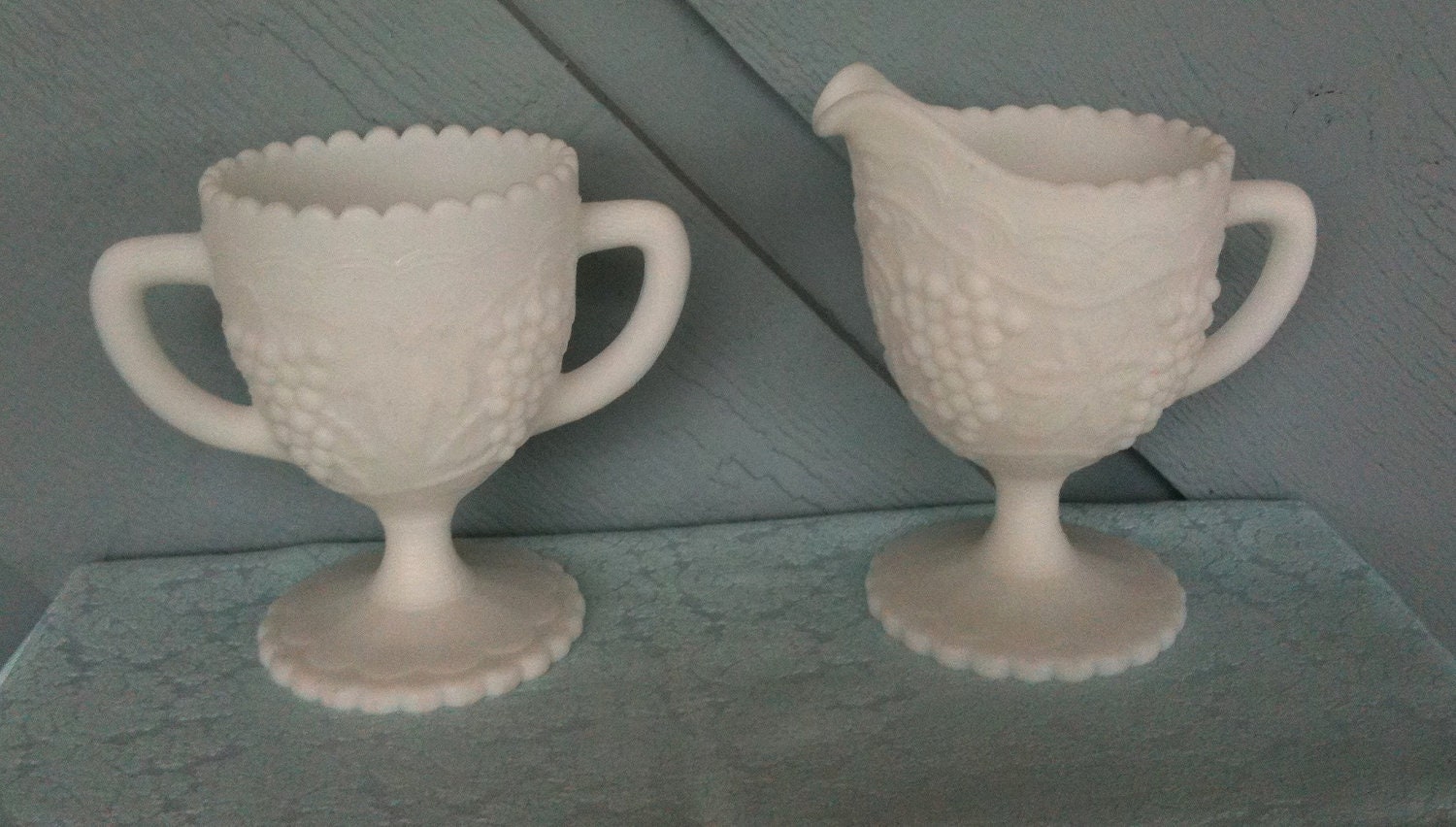Vintage milk glass sugar and creamer set Imperial grape Etsy