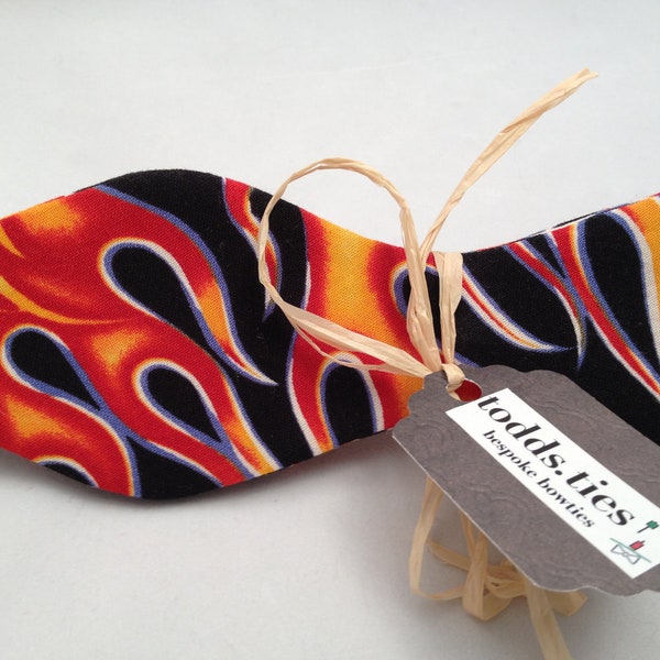 Handmade Bowtie - Flames on Black