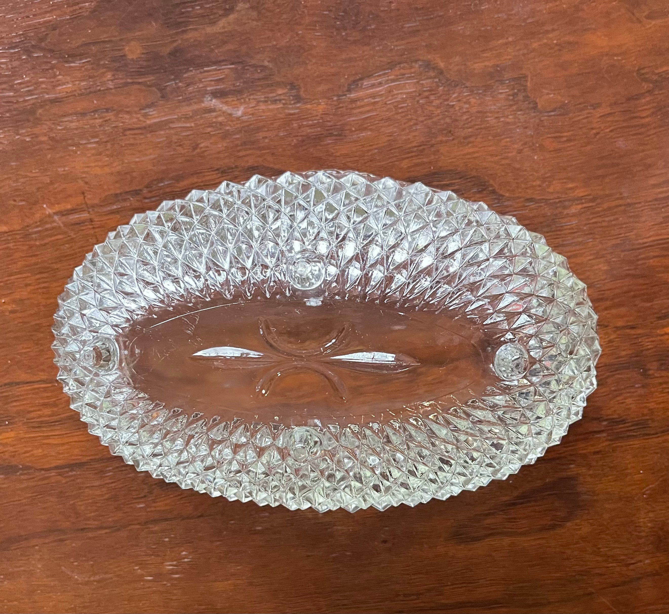 Glass Compote/ Diamond Cut Compote/ Indiana Glass Diamond Cut Compote ...