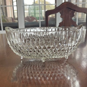 Glass Compote/ diamond cut compote/ Indiana glass diamond cut compote. Four footed compote