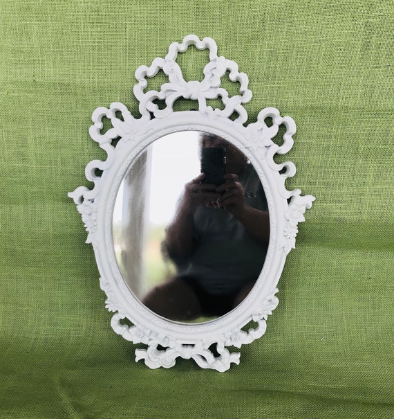 Baruque Mirror Shabby Chic Large White Easel Back Wall Hanging Oval Openback Wooden Frame