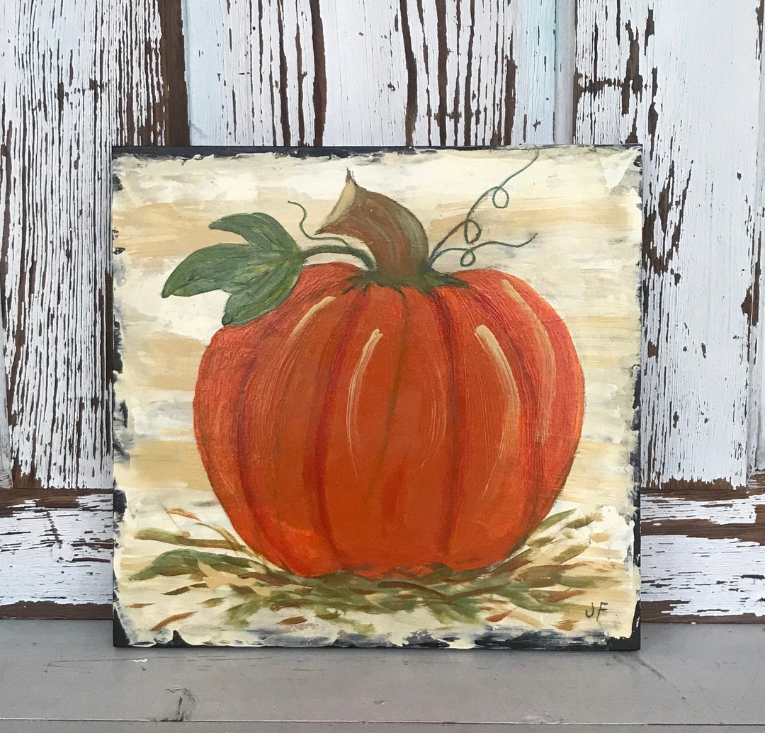 Orange Pumpkin Decor/ Orange Pumpkin Shelf Sitter/ Fall Decor/ Etsy