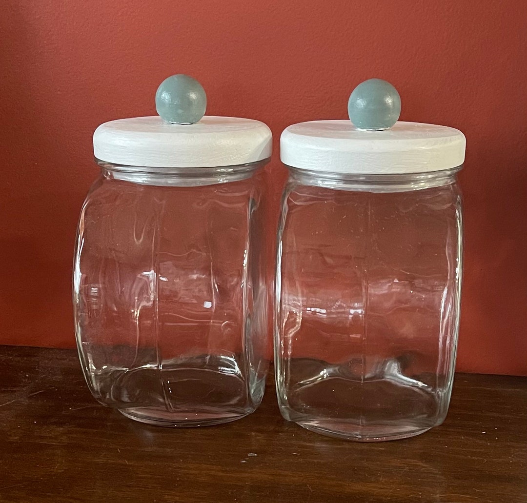 Glass Canisters With Wooden Lids/ Vintage Glass Canisters/ Vintage