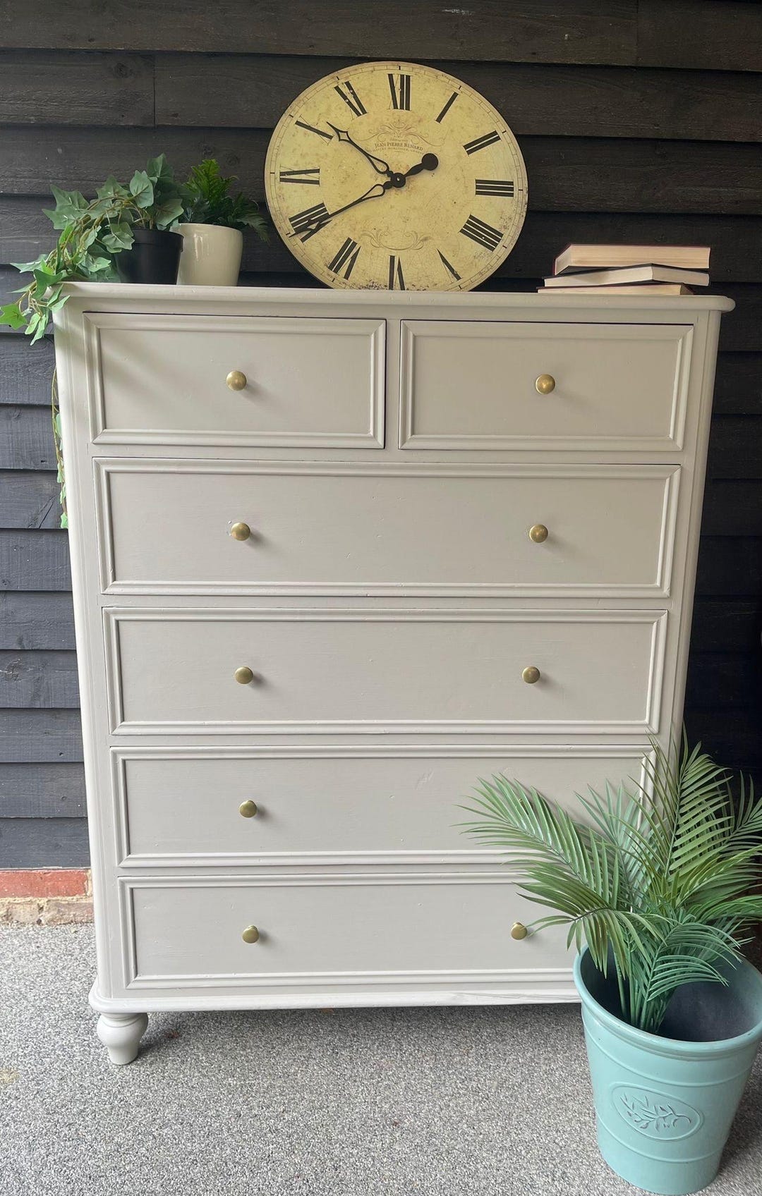 Large Chest of Drawers 134cm High, 6 Drawers on Raised Bun Feet Painted