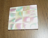 Vintage c1950s Genuine Mother-of-Pearl Checkerboard Lid Powder Compact