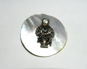 Sale 40 off Mother of Pearl Antique Shell Button with Asian Face Headress Escutcheon