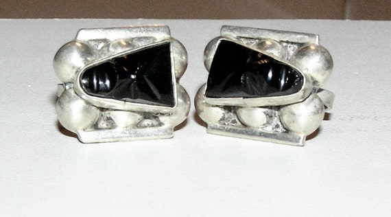 Mexican Sterling Silver and Carved Onyx Face/Mask… - image 2