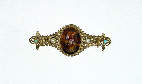 FLORENZA Vintage Victorian Revival Cameo Brooch -… - image 1