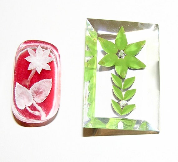 Two Back Carved and Painted/Sealed Lucite Pins - image 1