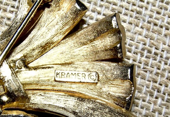 KRAMER Silver and Gold Tone Iridescent Brooch & E… - image 4