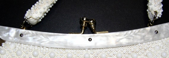 Vintage 1950s Ivory/White Corde Beaded Handbag wi… - image 4