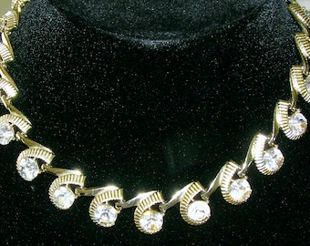 KRAMER Fabulous Mid-Century Choker Style Necklace and Earrings/Clips - Lots of Bling